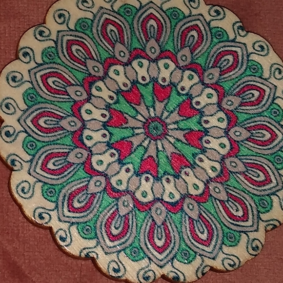 Big Flower Mandala Boho Wood Floral Festival Earrings Pink Turquoise Bohemian - Picture 7 of 8